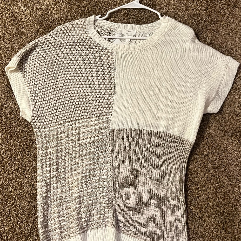 PERCH Two-Tone Textured Knit Top